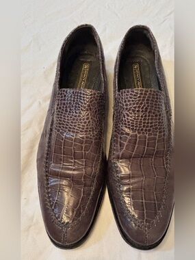 Stacy Adams Men’s 10.5 M Brown Croc Embossed Leather Loafers Slip On Dress Shoes